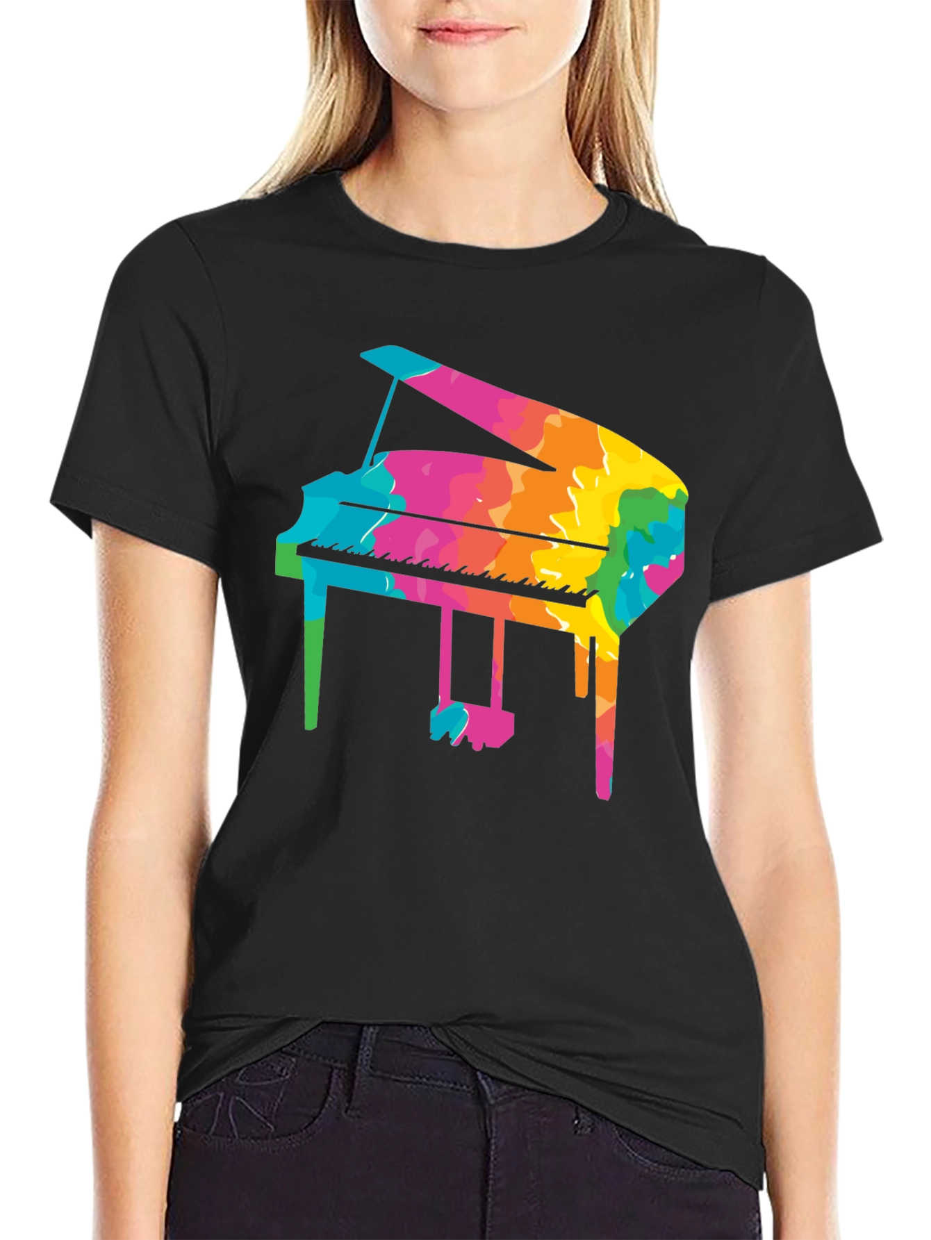 Colorful Grand Piano Graphic Tee - Music Lovers T-Shirt