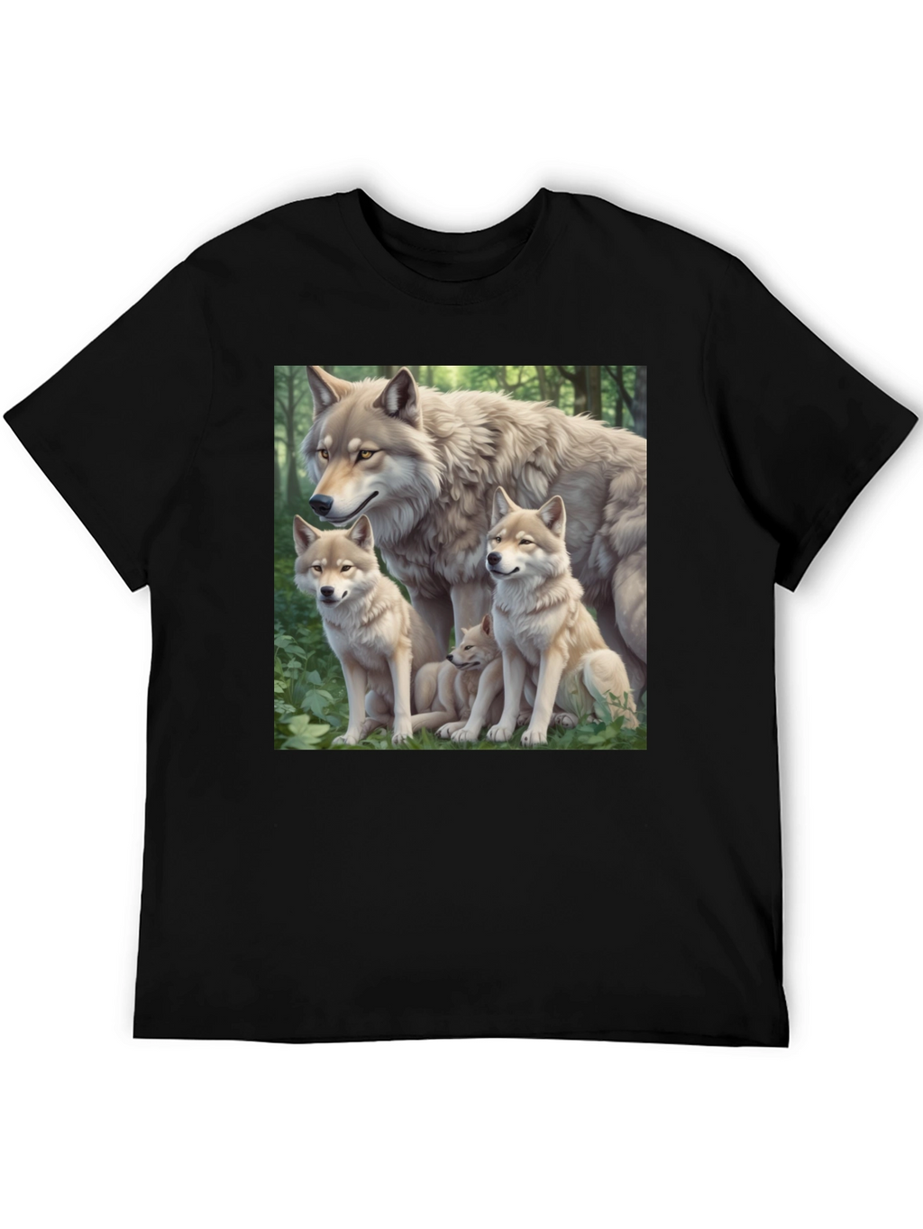 Wolf Pack Graphic Tee - Black Cotton T-Shirt