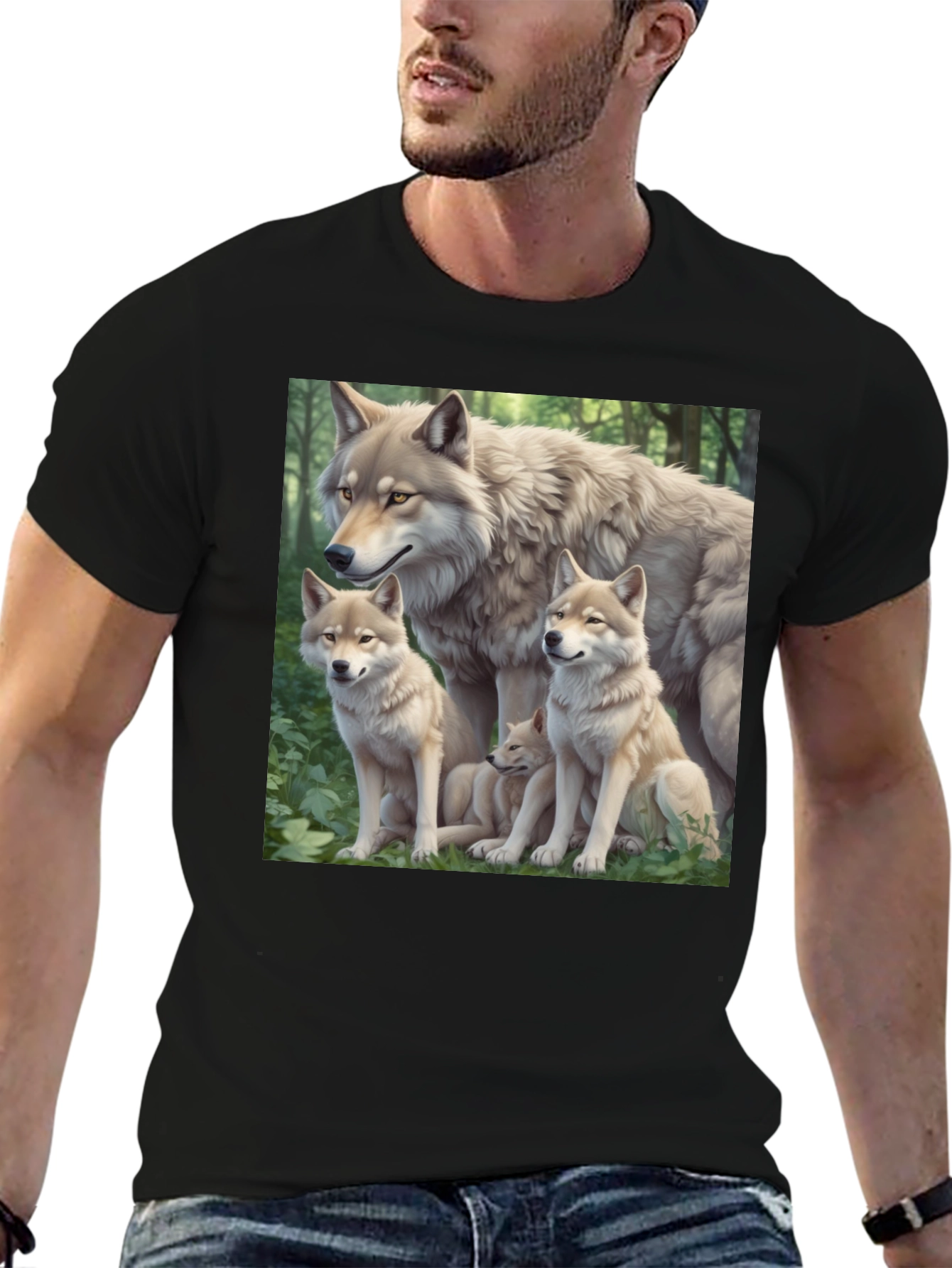 Wolf Pack Graphic Tee - Black Cotton T-Shirt