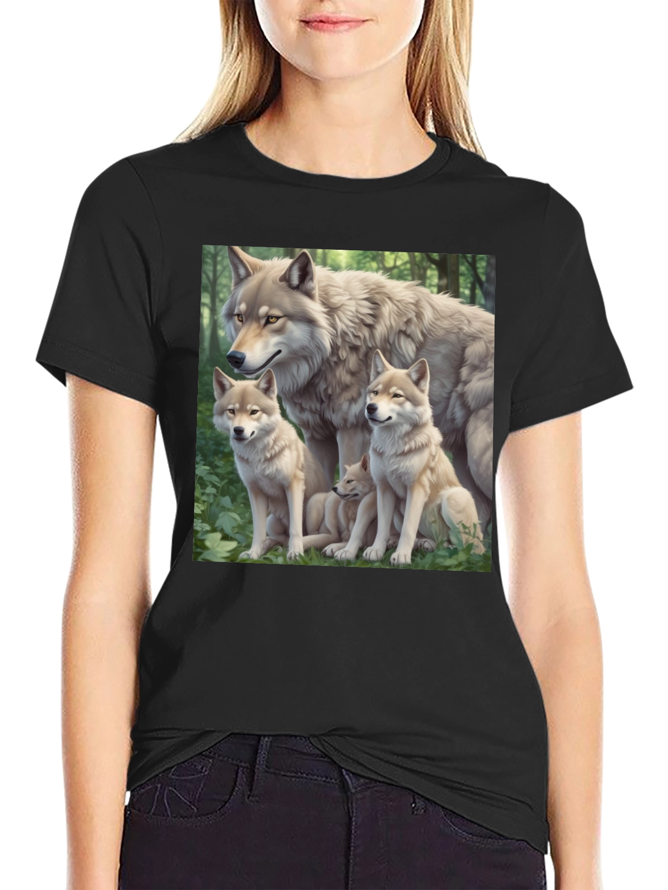 Wolf Pack Graphic Tee - Black Cotton T-Shirt