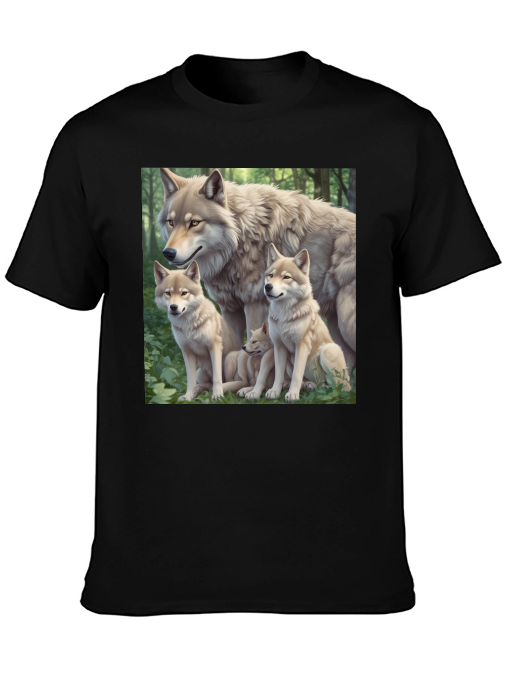 Wolf Pack Graphic Tee - Black Cotton T-Shirt
