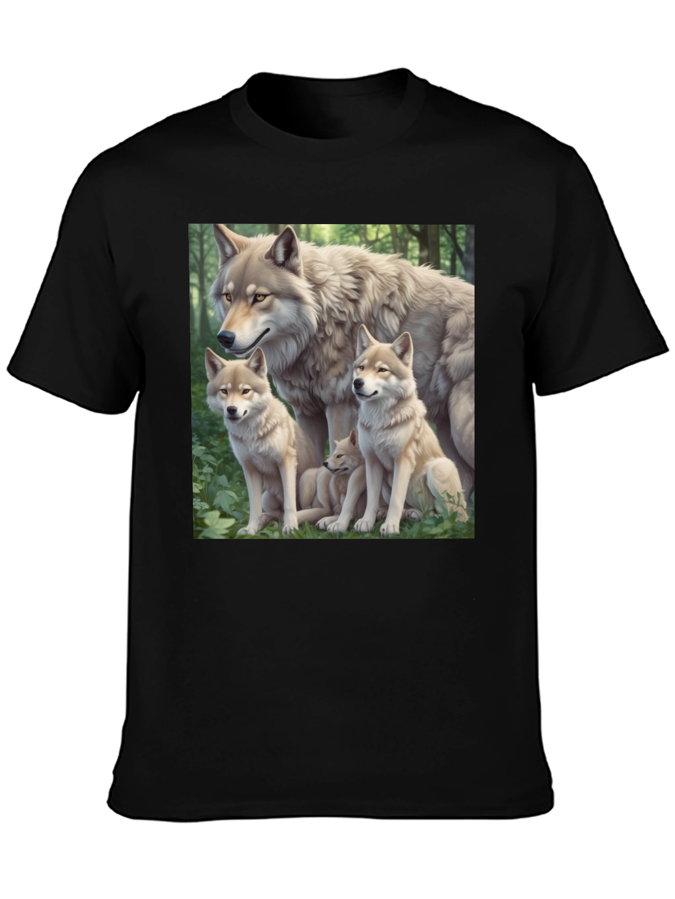 Wolf Pack Graphic Tee - Black Cotton T-Shirt