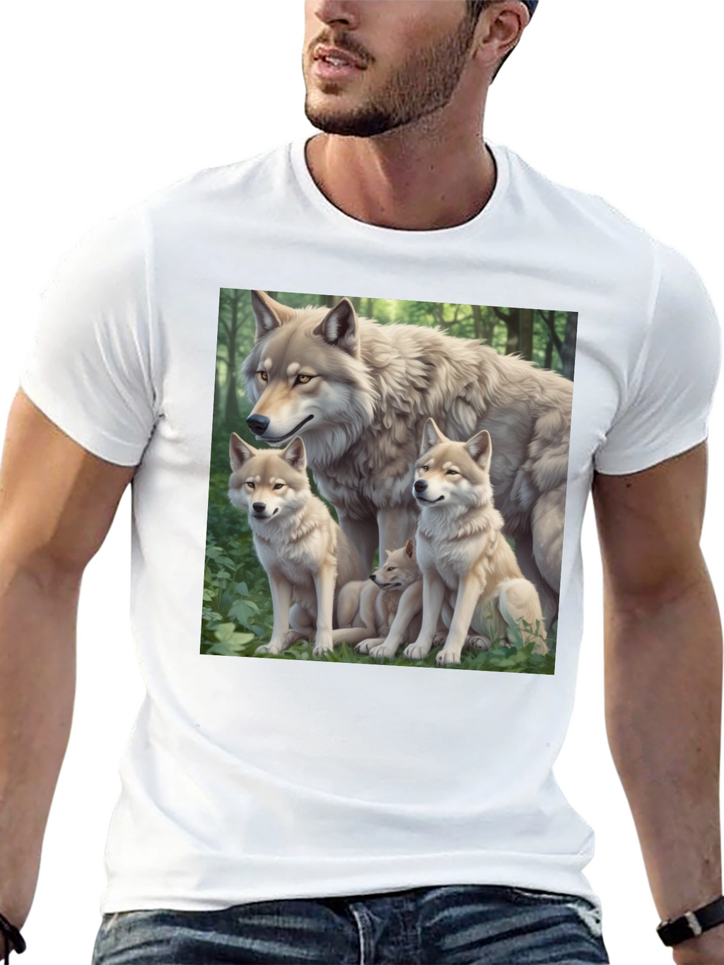 Wolf Pack Graphic Tee - Black Cotton T-Shirt
