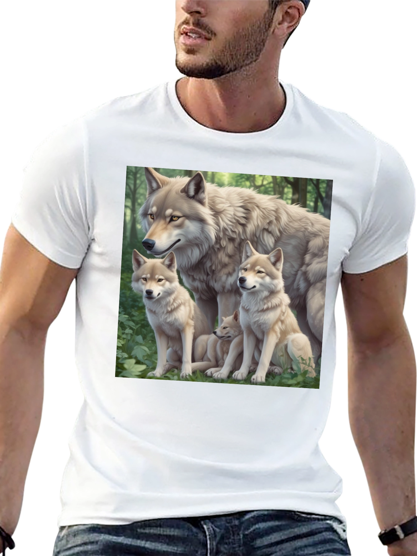 Wolf Pack Graphic Tee - Black Cotton T-Shirt