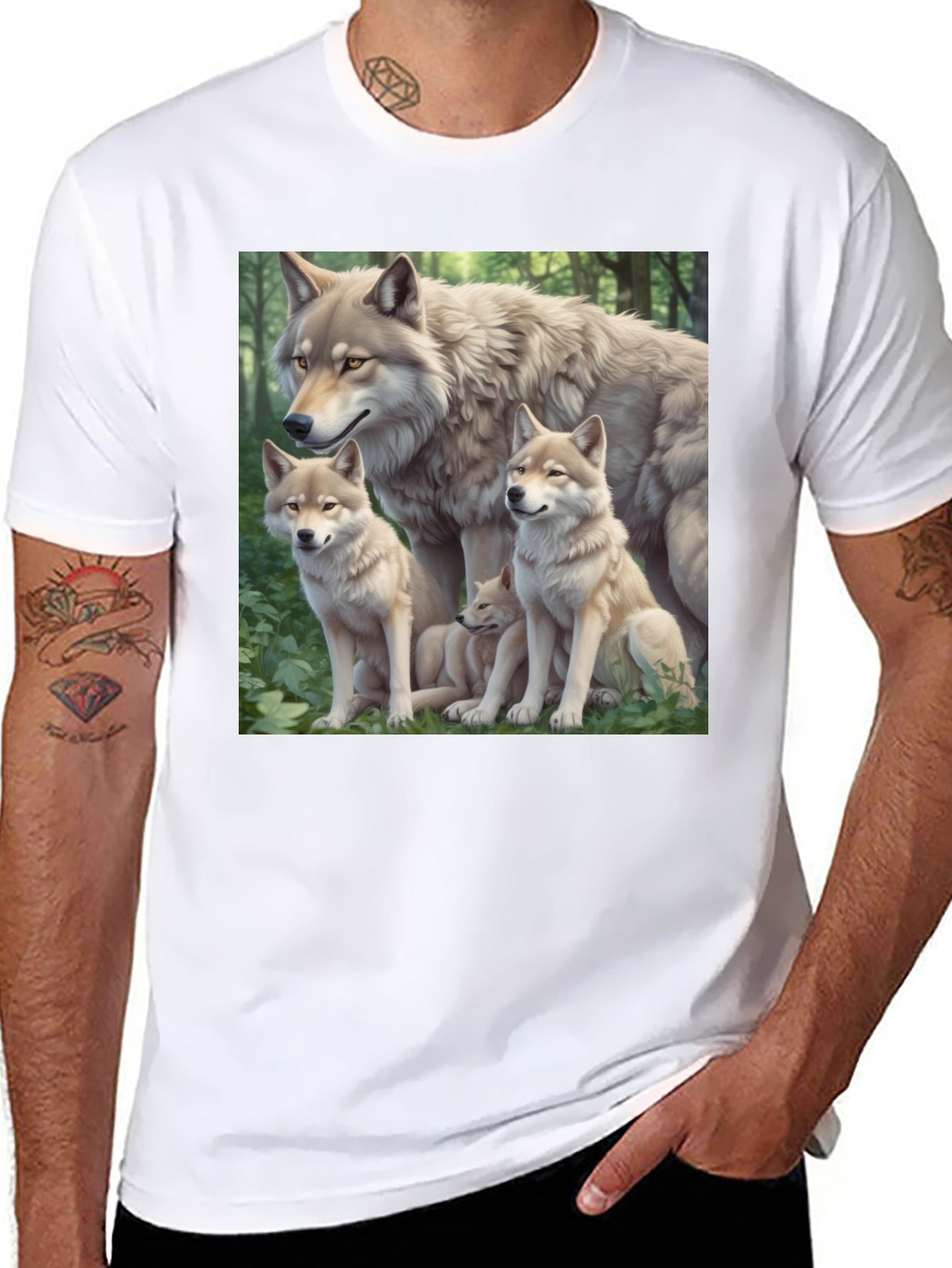 Wolf Pack Graphic Tee - Black Cotton T-Shirt