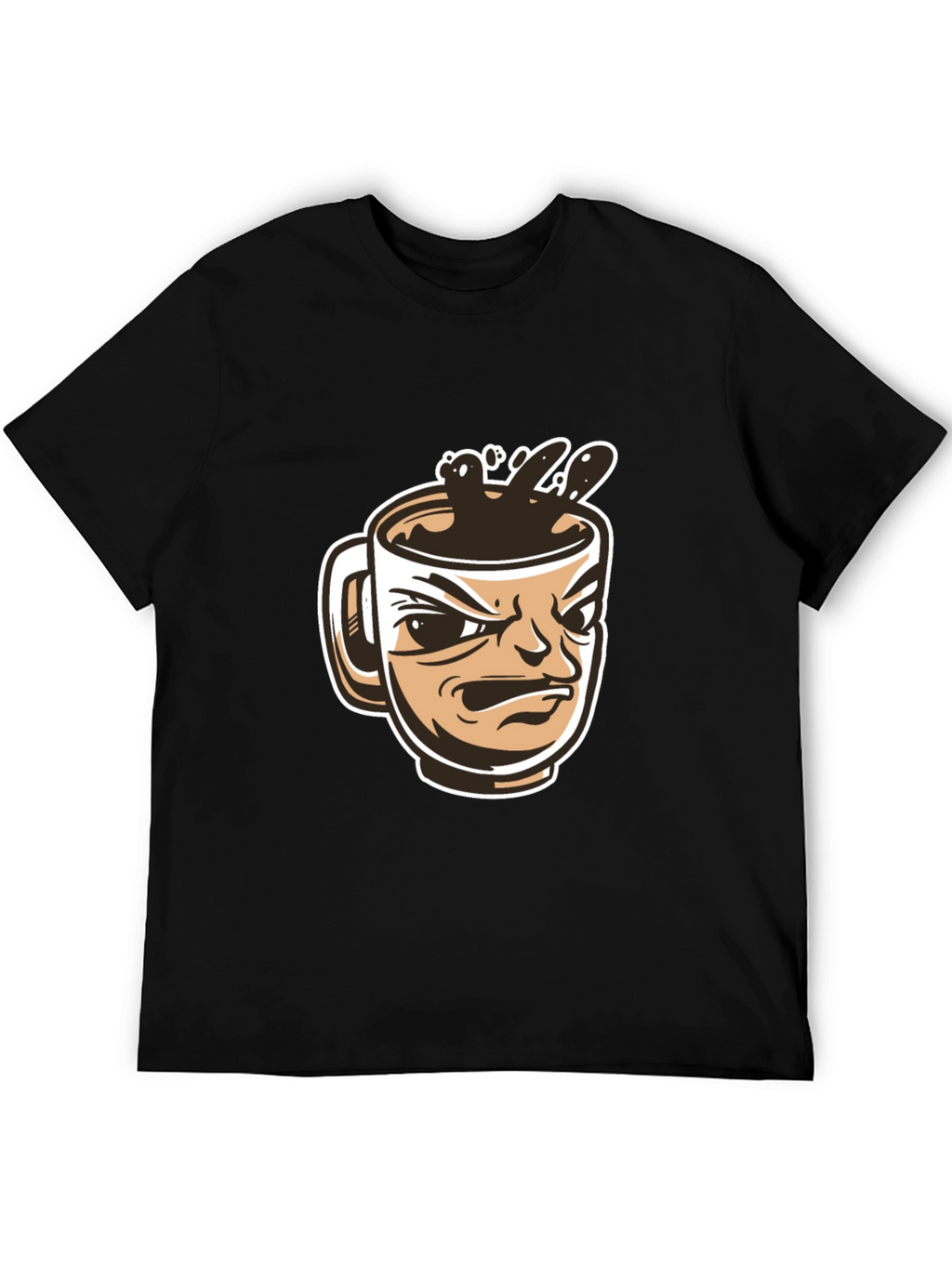 Mens Black T-Shirt - Angry Coffee Cup Design