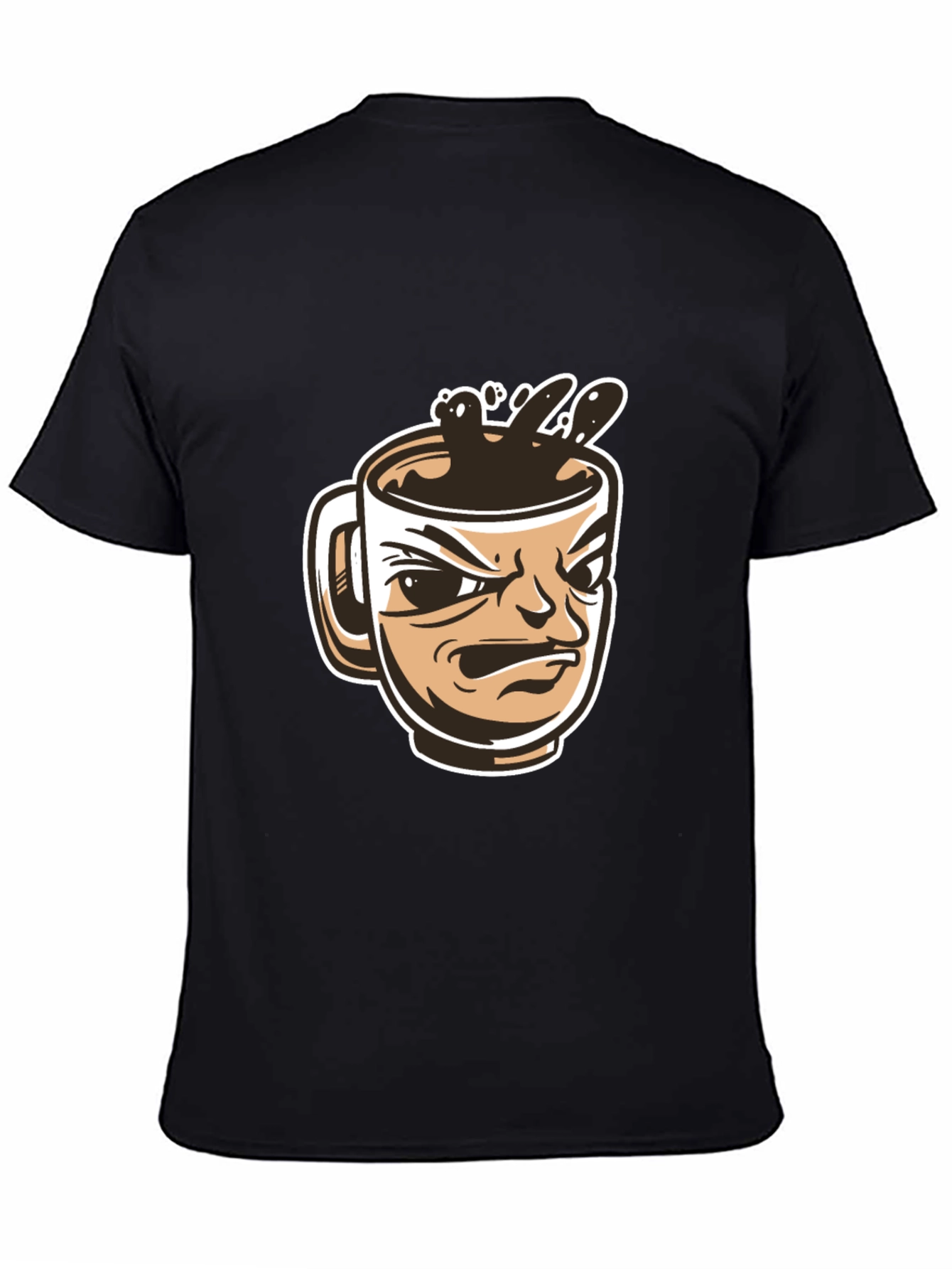 Mens Black T-Shirt - Angry Coffee Cup Design