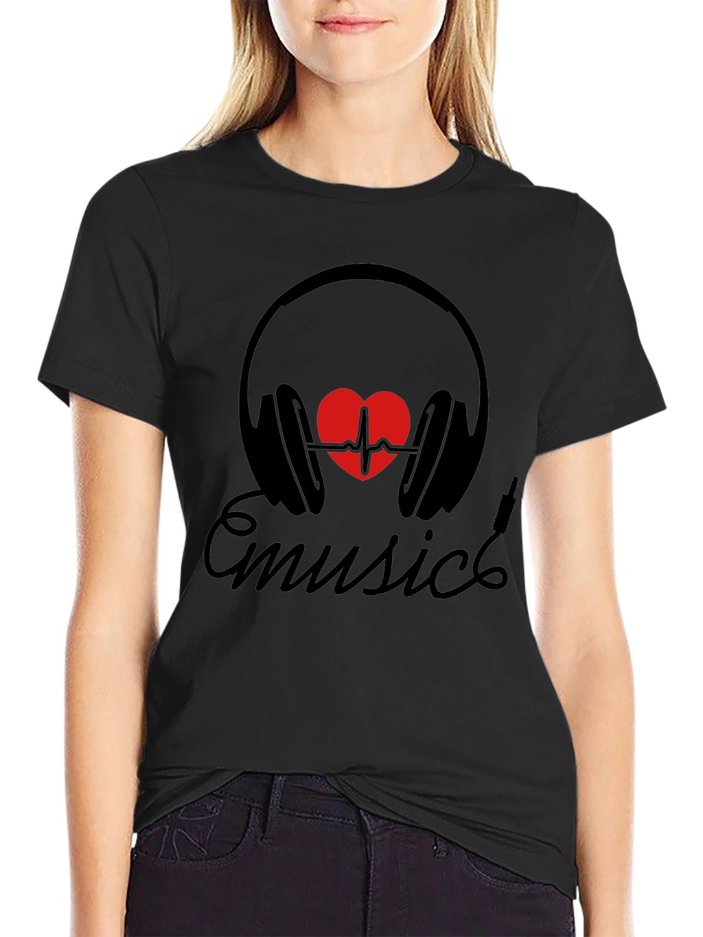 Music Heartbeat Headphones Black Tee