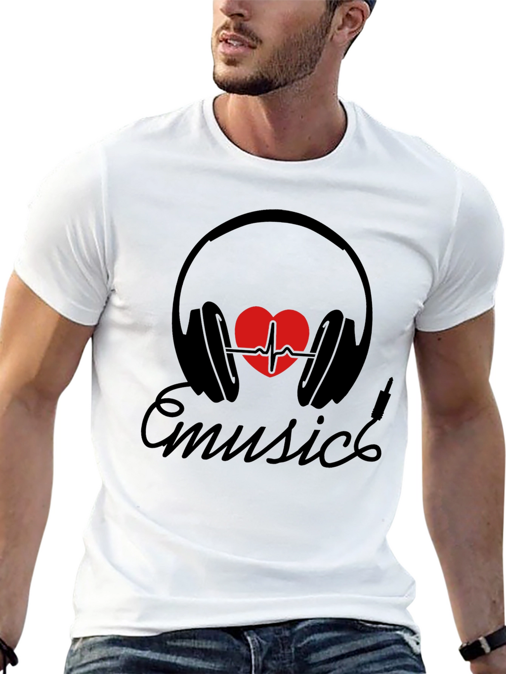 Music Heartbeat Headphones Black Tee