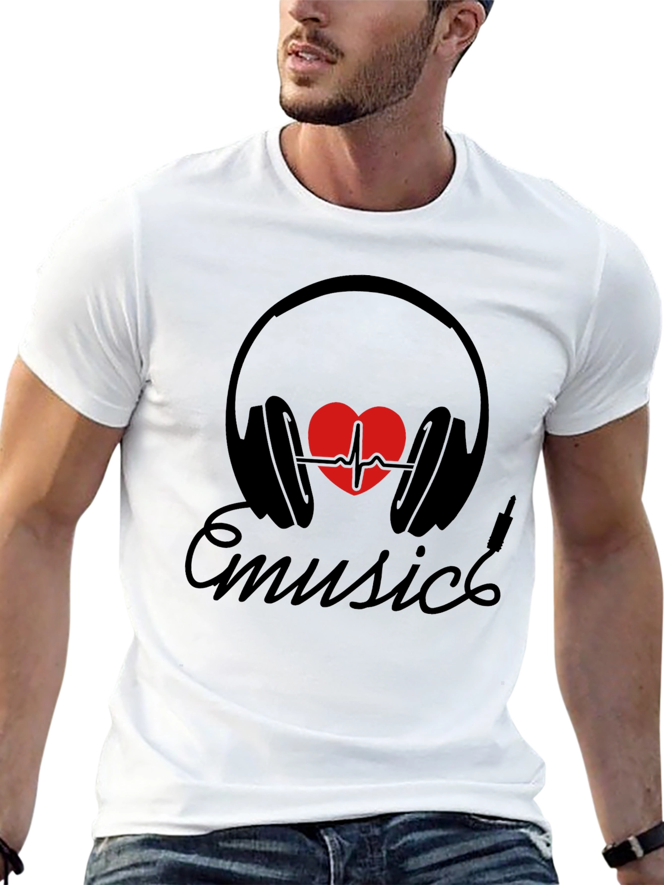 Music Heartbeat Headphones Black Tee
