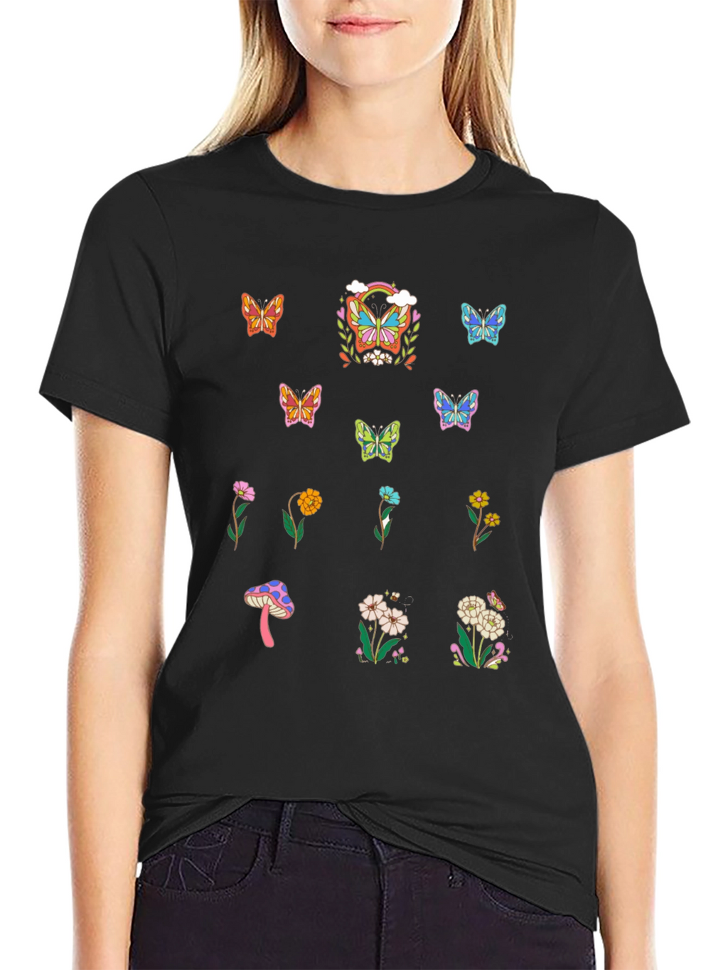 Butterfly & Flower Graphic T-Shirt