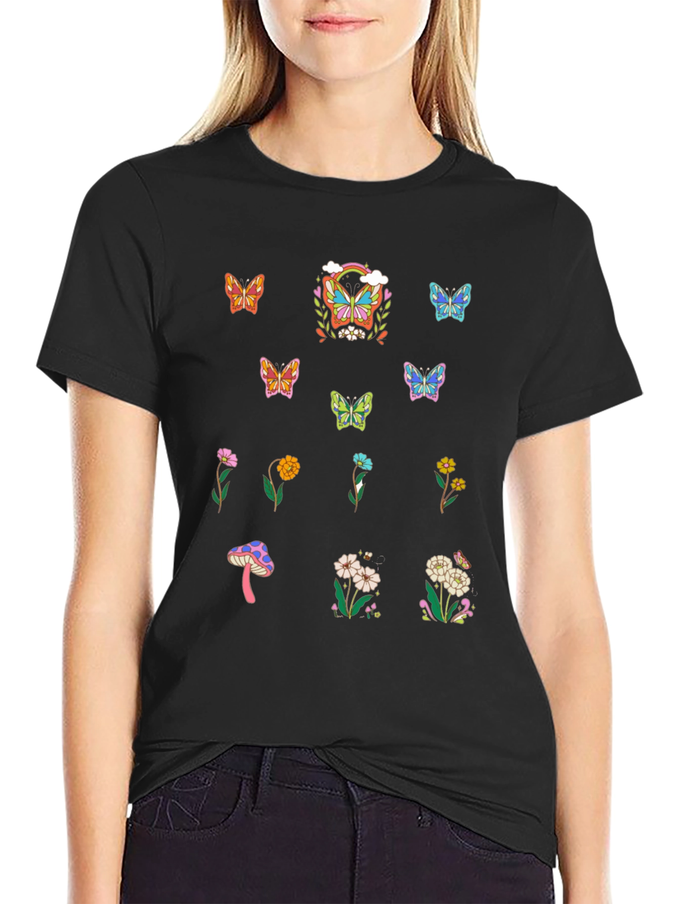 Butterfly & Flower Graphic T-Shirt