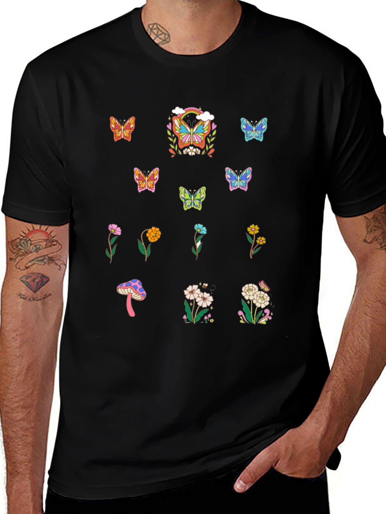 Butterfly & Flower Graphic T-Shirt
