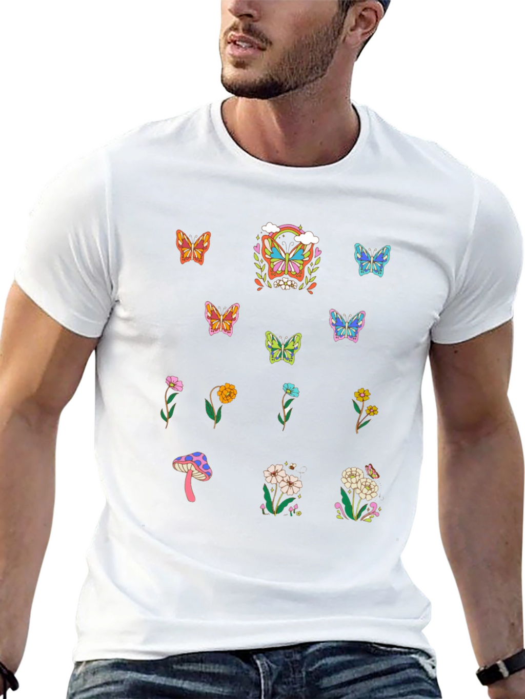 Butterfly & Flower Graphic T-Shirt