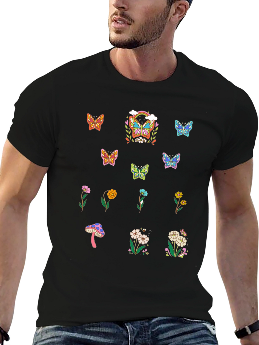 Butterfly & Flower Graphic T-Shirt