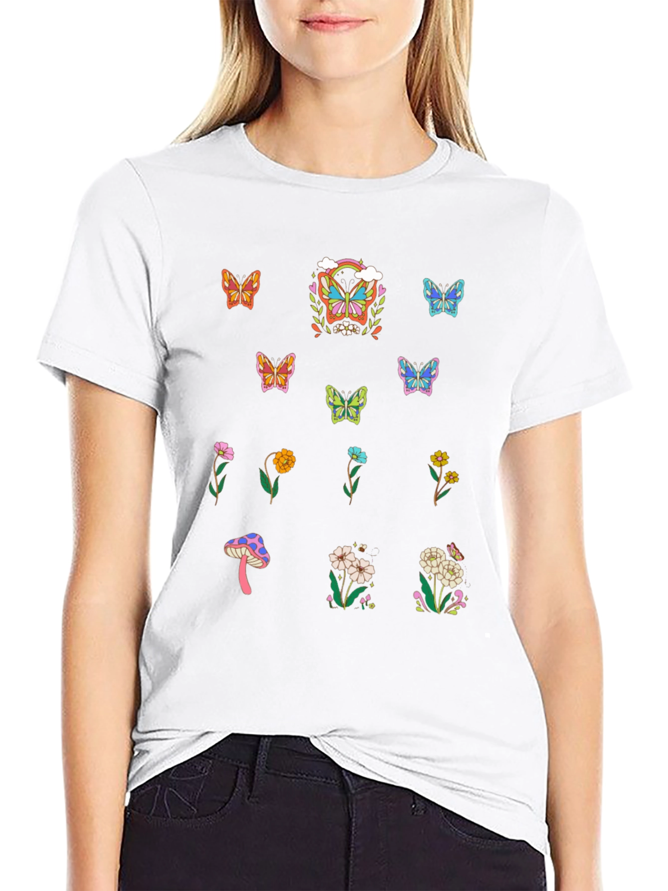 Butterfly & Flower Graphic T-Shirt