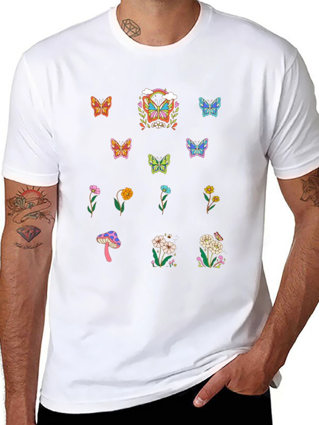 Butterfly & Flower Graphic T-Shirt