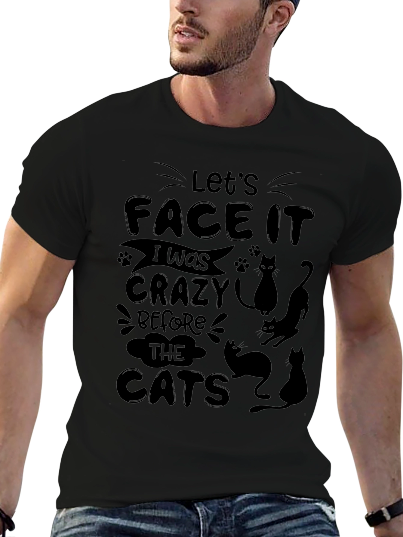 Crazy Before Cats Black T-Shirt - Cat Lover Tee