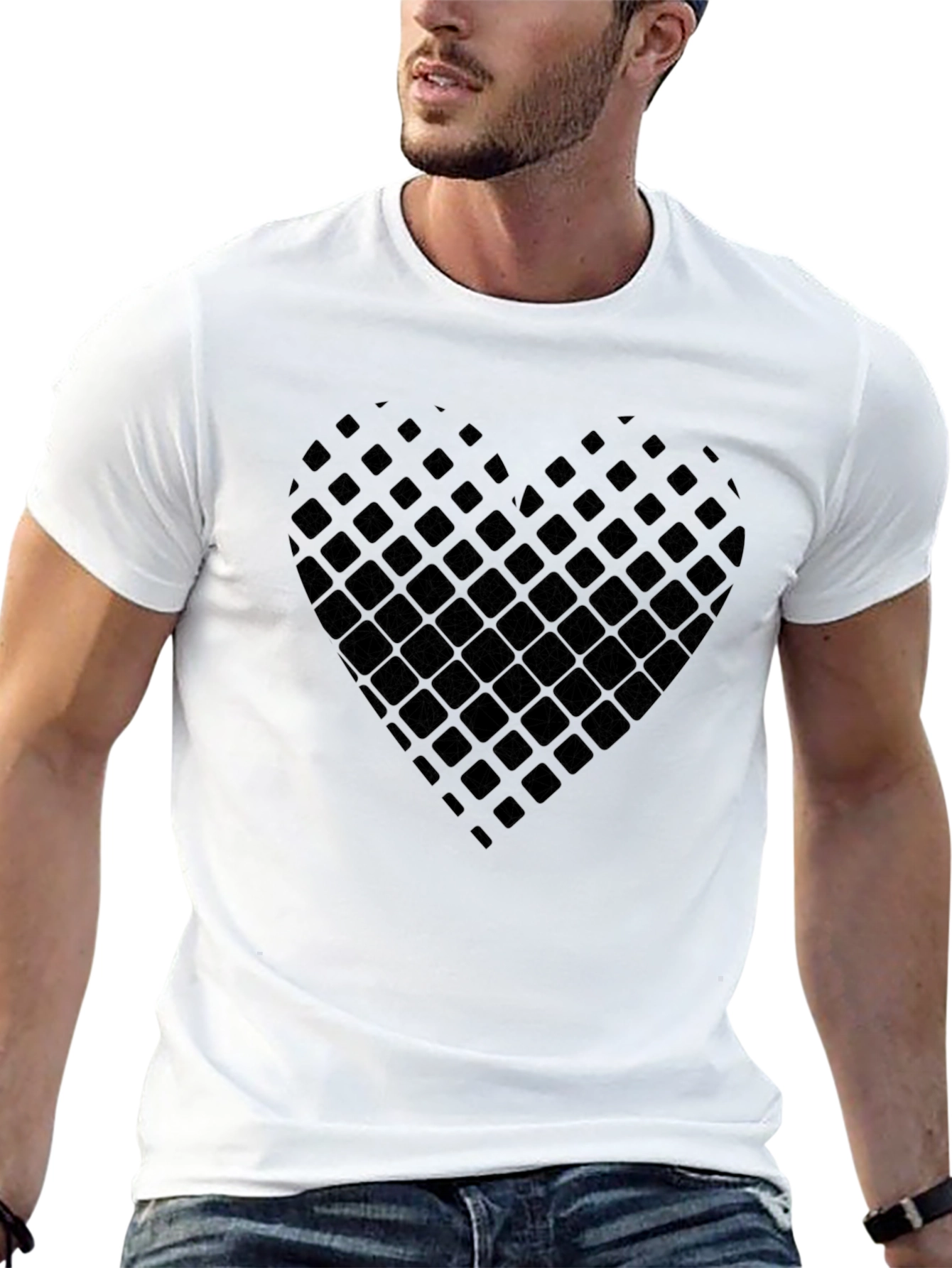 Geometric Heart Tee - Stylish Black Cotton T-Shirt