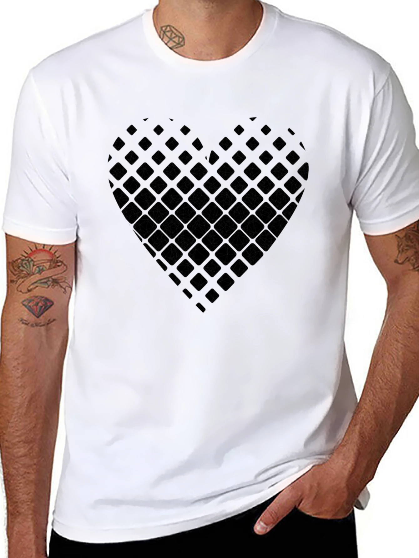 Geometric Heart Tee - Stylish Black Cotton T-Shirt