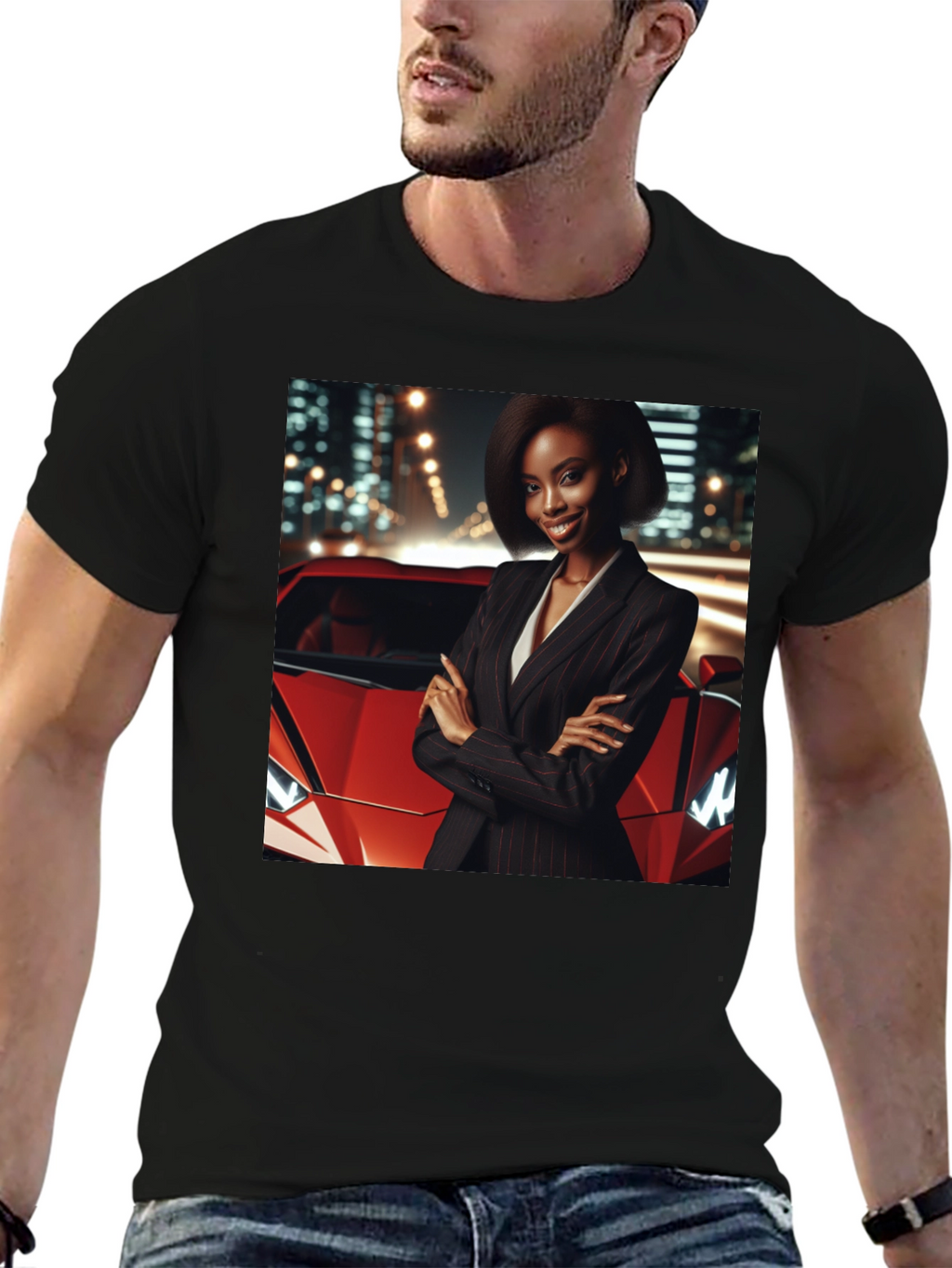 Modern Black T-Shirt with Striking Graphic Design