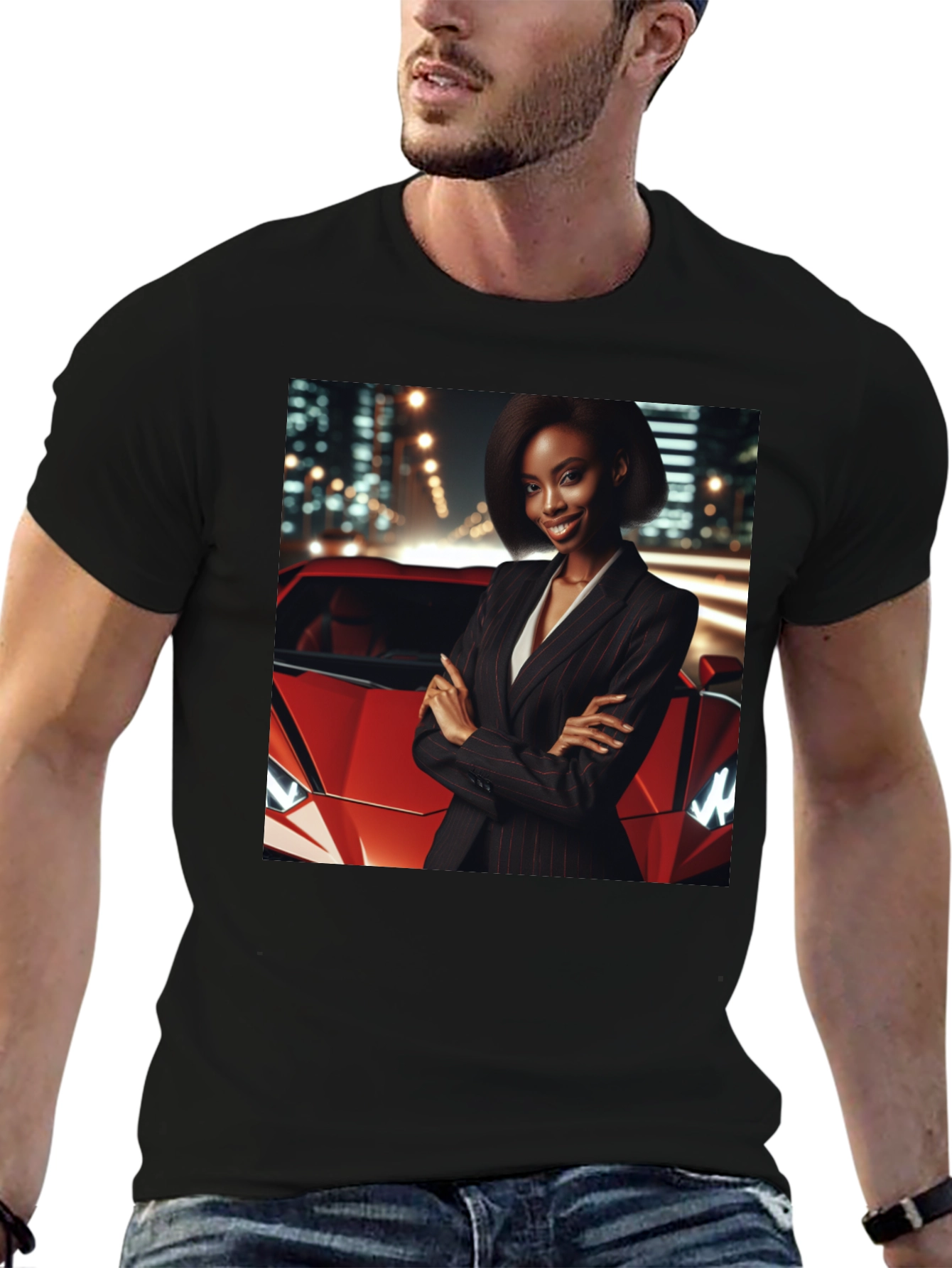 Modern Black T-Shirt with Striking Graphic Design