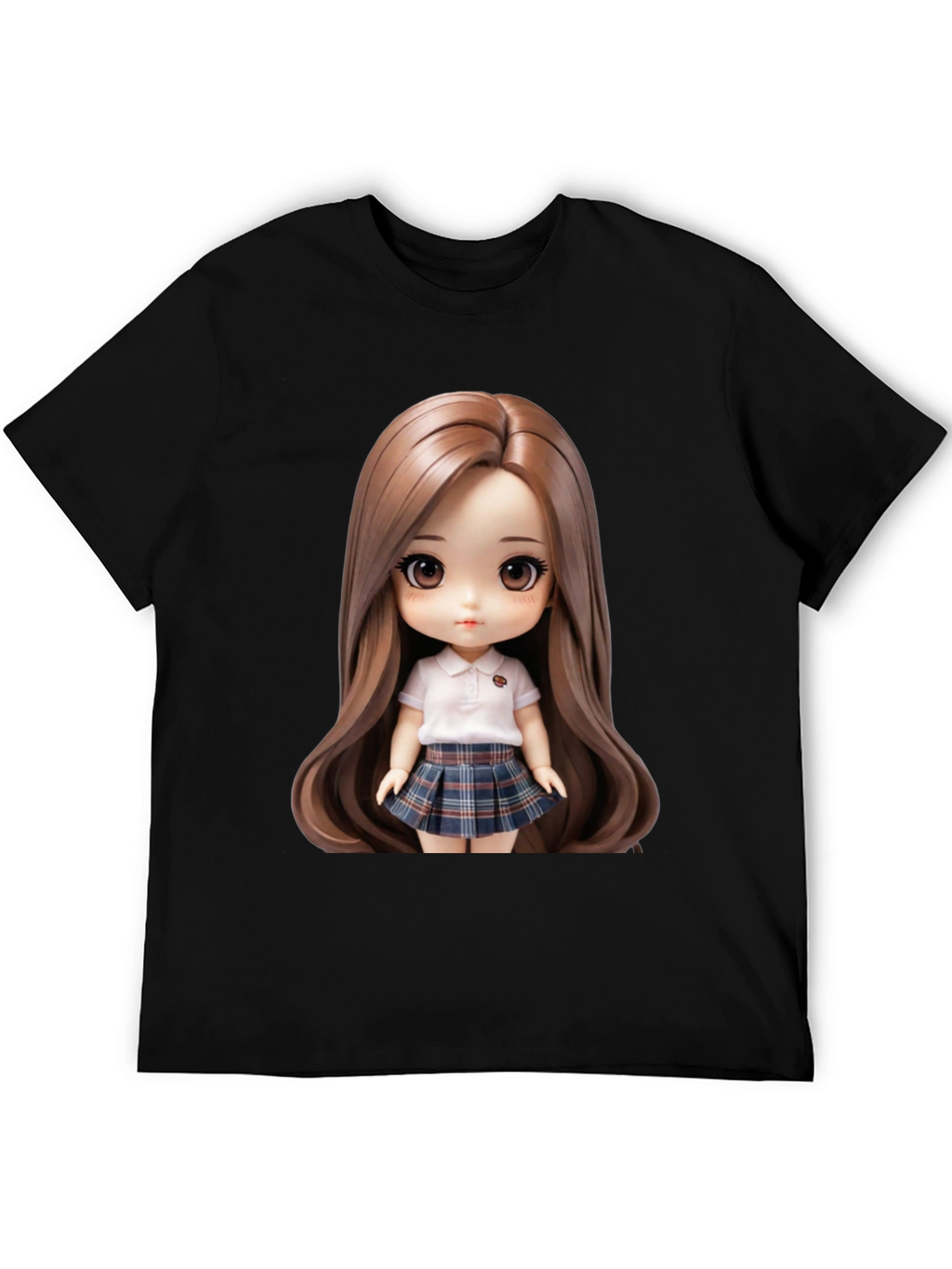 Anime Doll Graphic Print Black T-Shirt