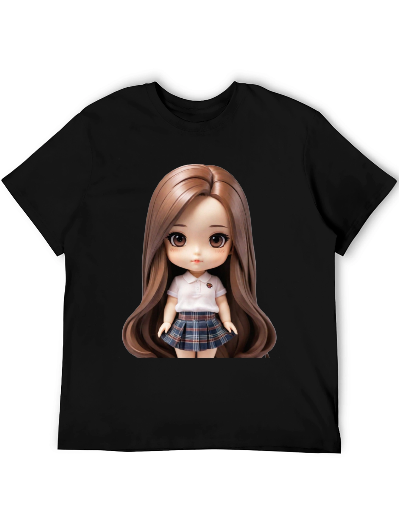Anime Doll Graphic Print Black T-Shirt