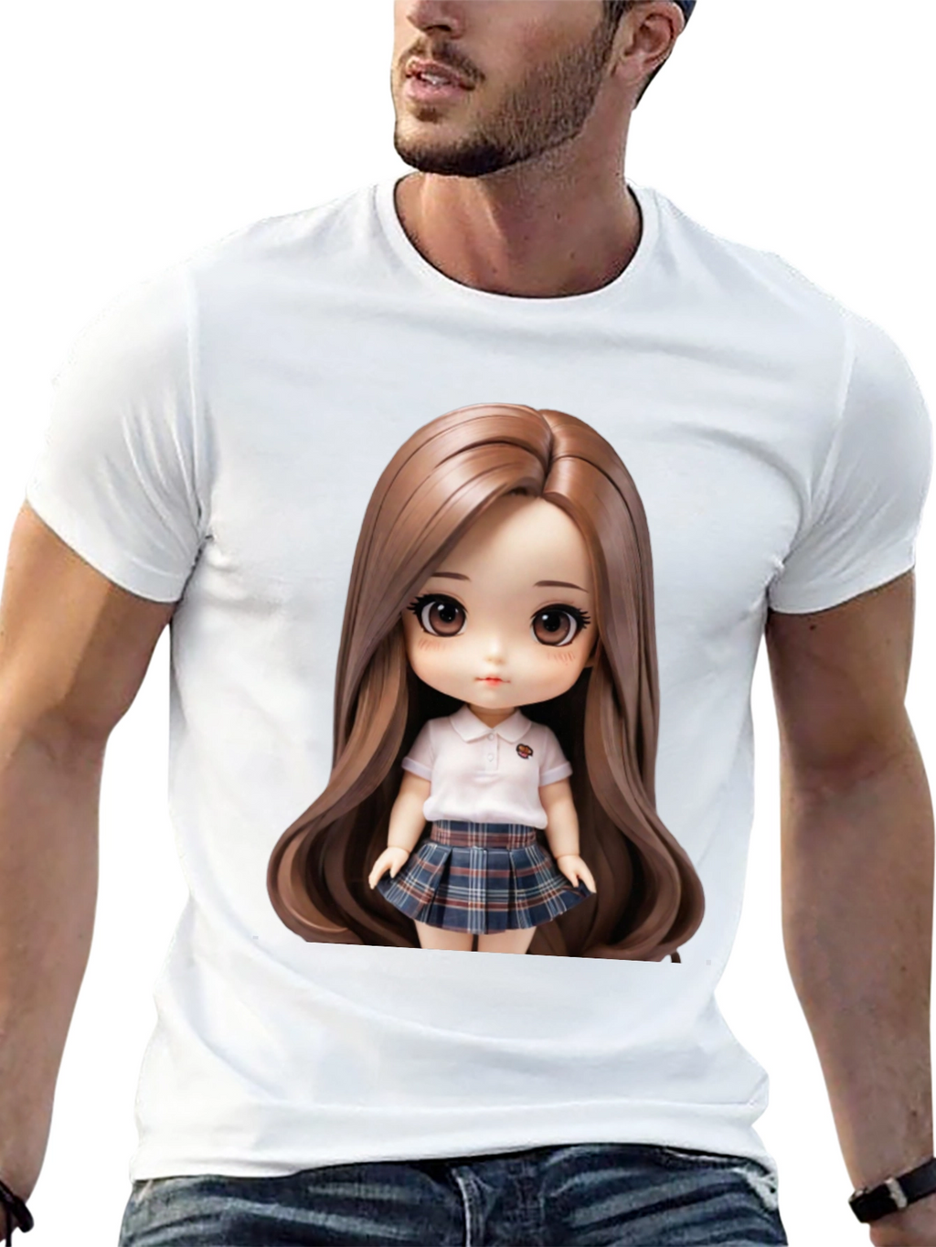Anime Doll Graphic Print Black T-Shirt