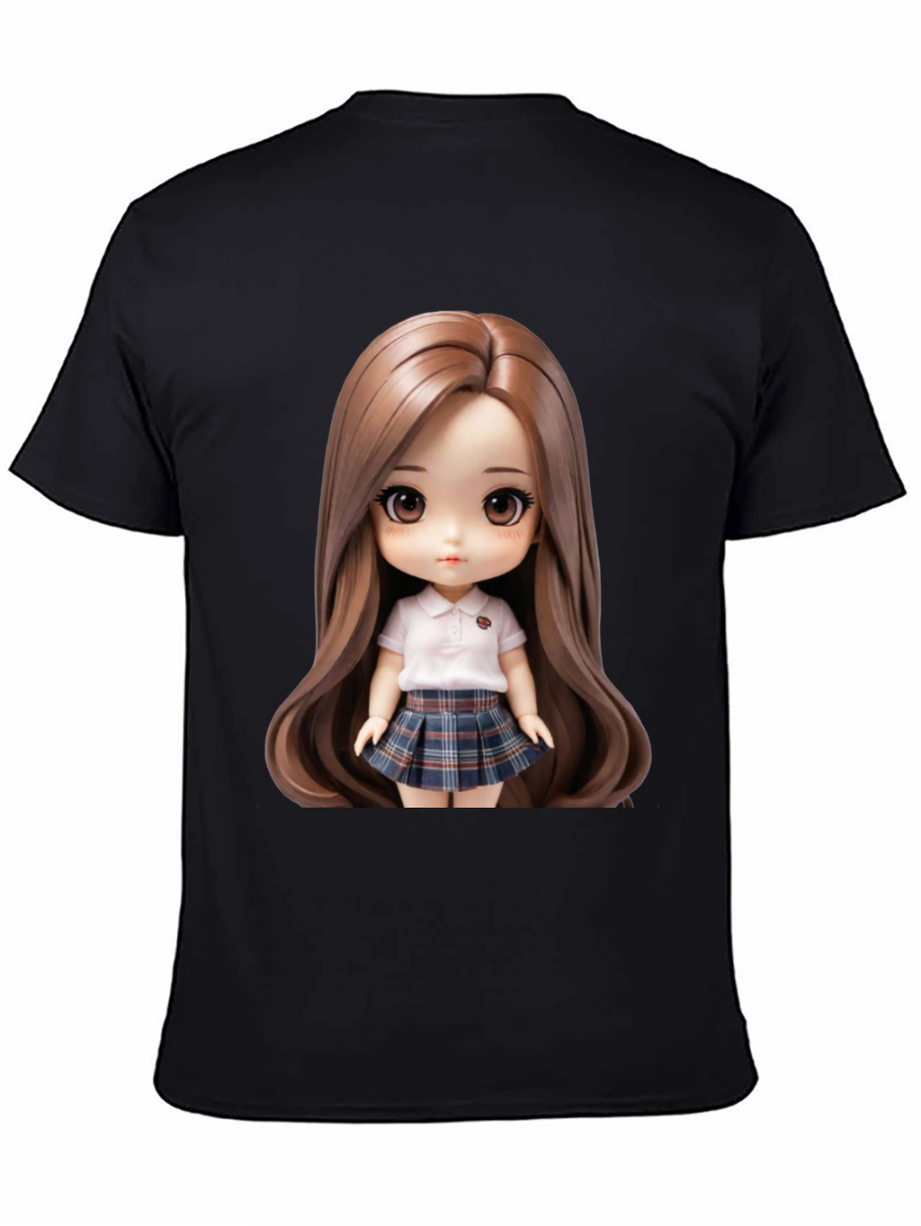 Anime Doll Graphic Print Black T-Shirt