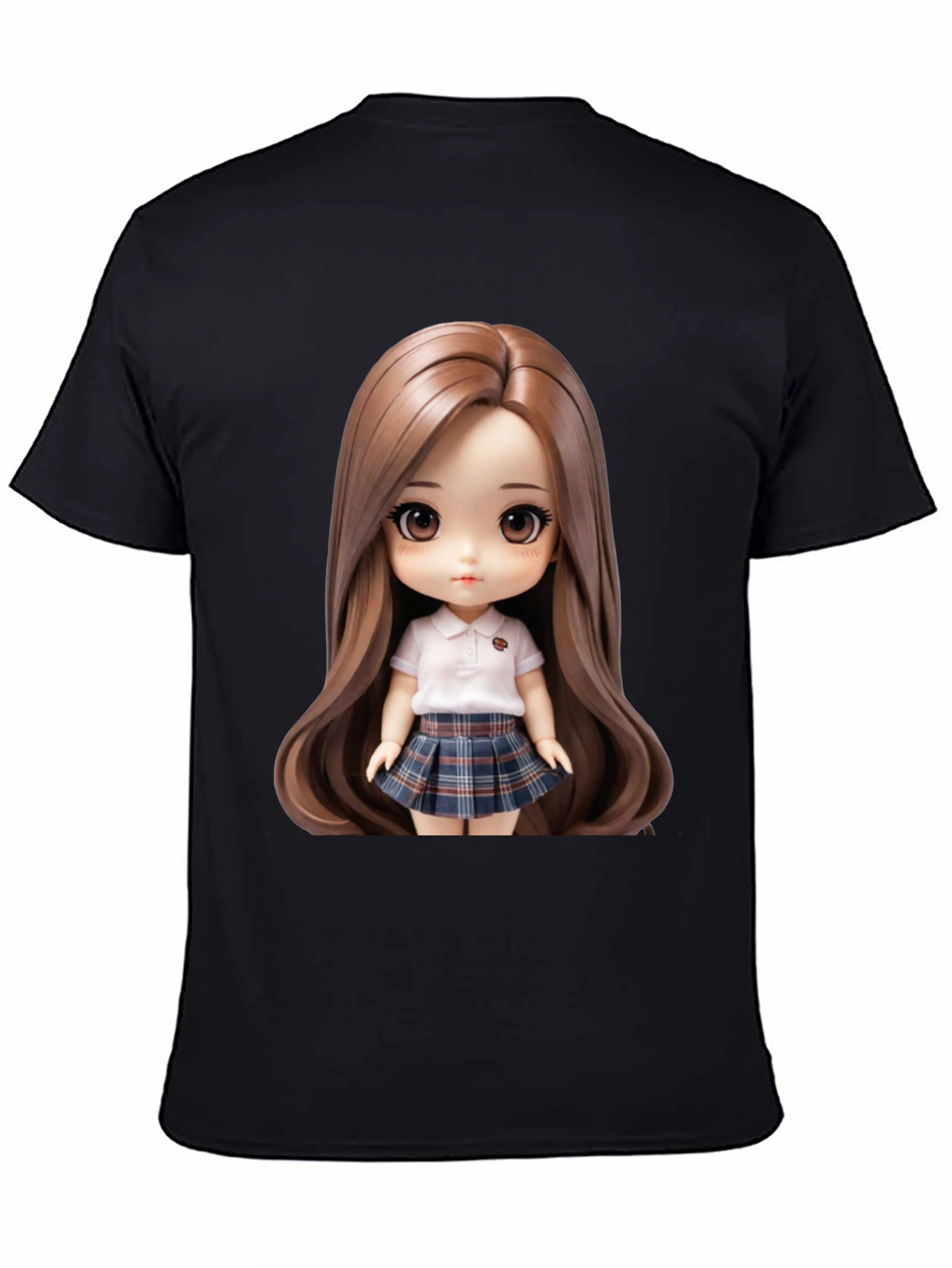 Anime Doll Graphic Print Black T-Shirt