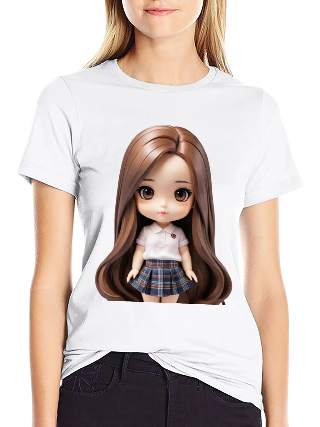 Anime Doll Graphic Print Black T-Shirt