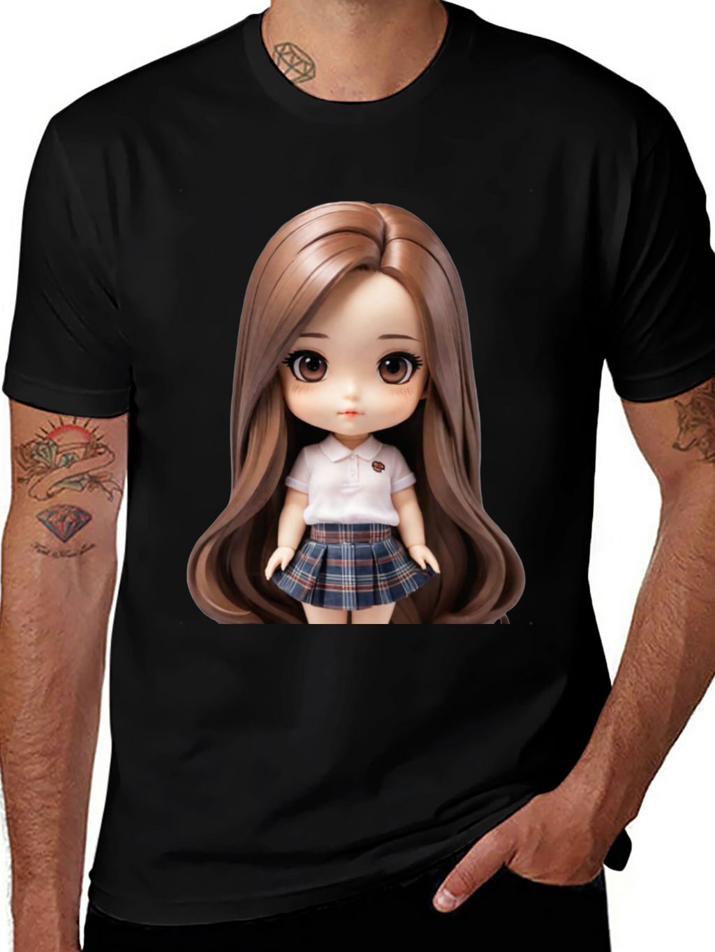 Anime Doll Graphic Print Black T-Shirt