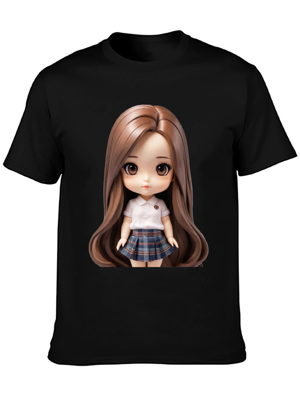 Anime Doll Graphic Print Black T-Shirt