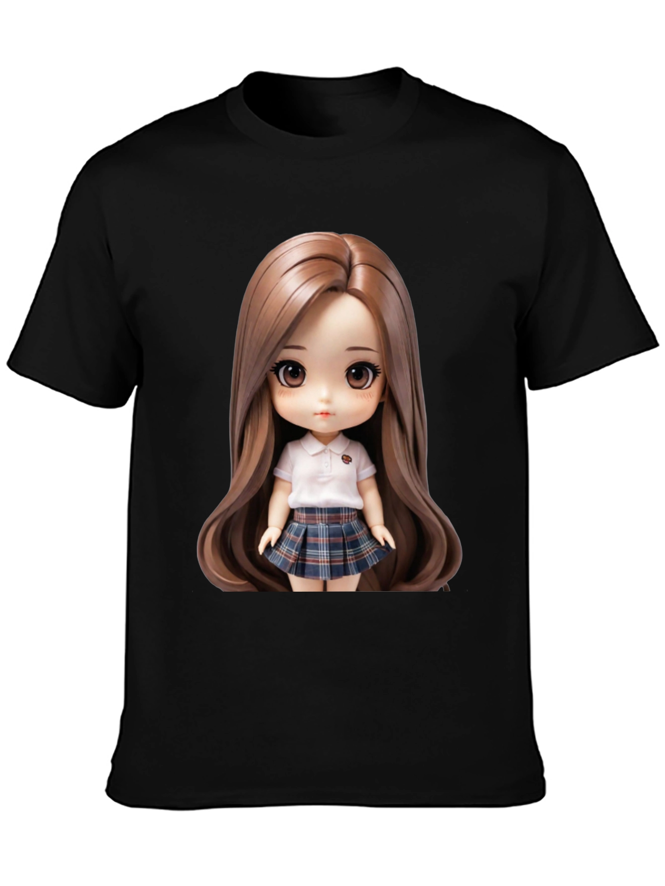 Anime Doll Graphic Print Black T-Shirt