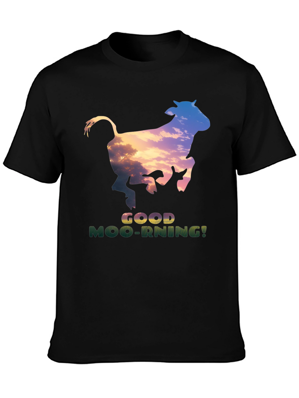 Good Moo-rning T-Shirt - Unique Cow Sunset Design