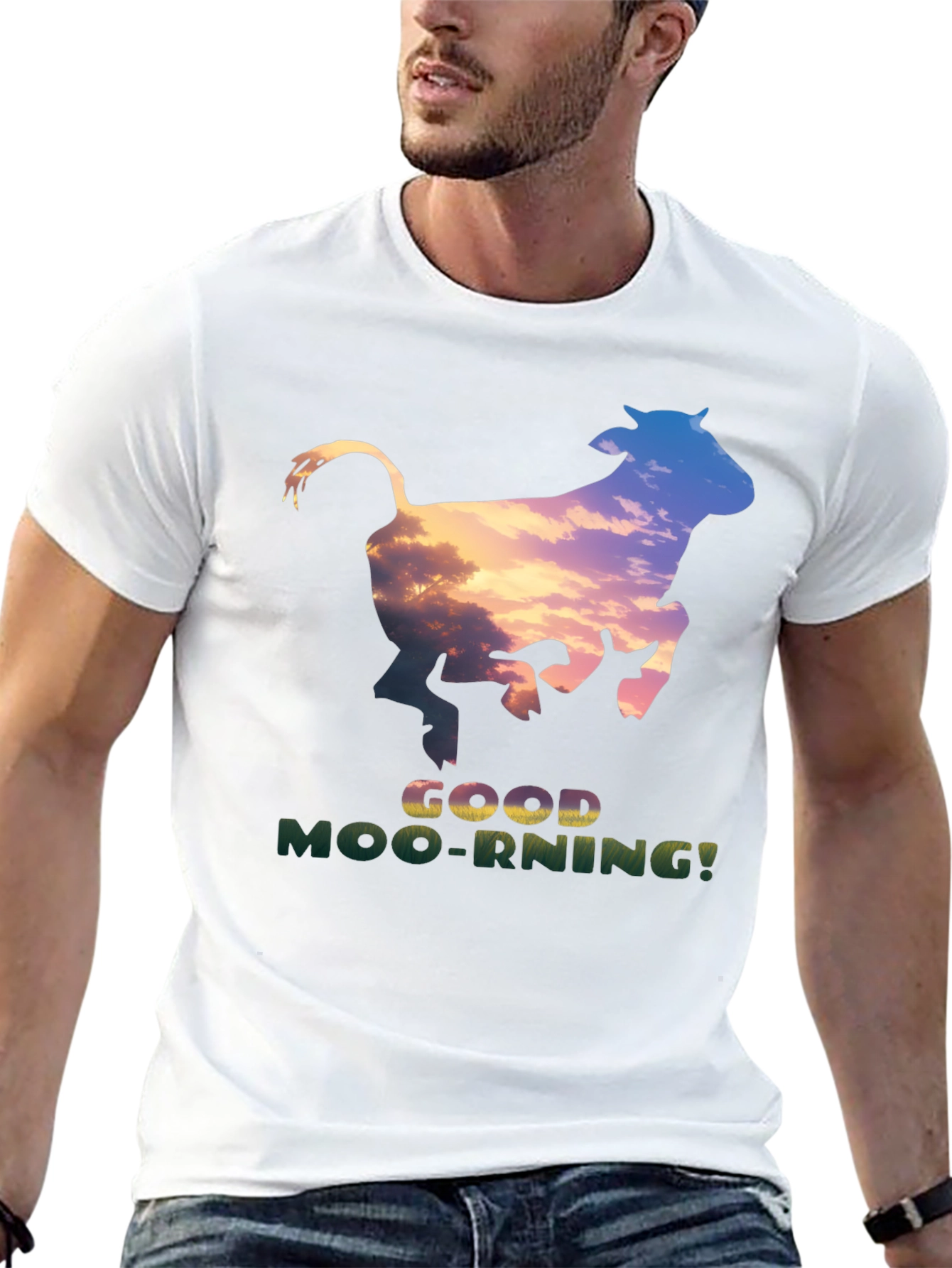 Good Moo-rning T-Shirt - Unique Cow Sunset Design