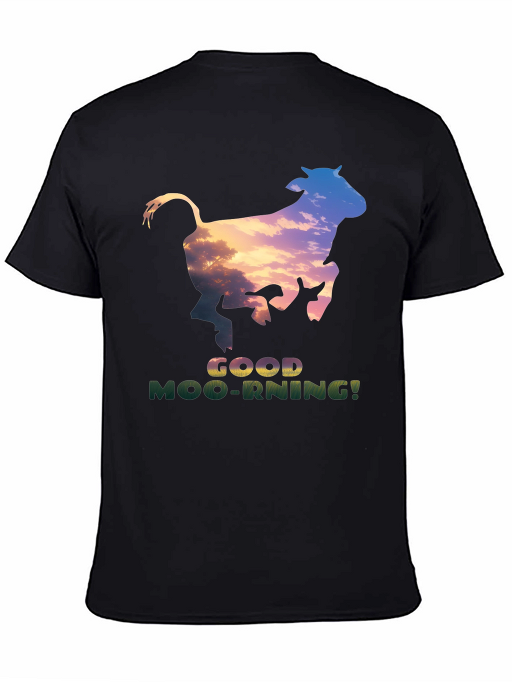 Good Moo-rning T-Shirt - Unique Cow Sunset Design