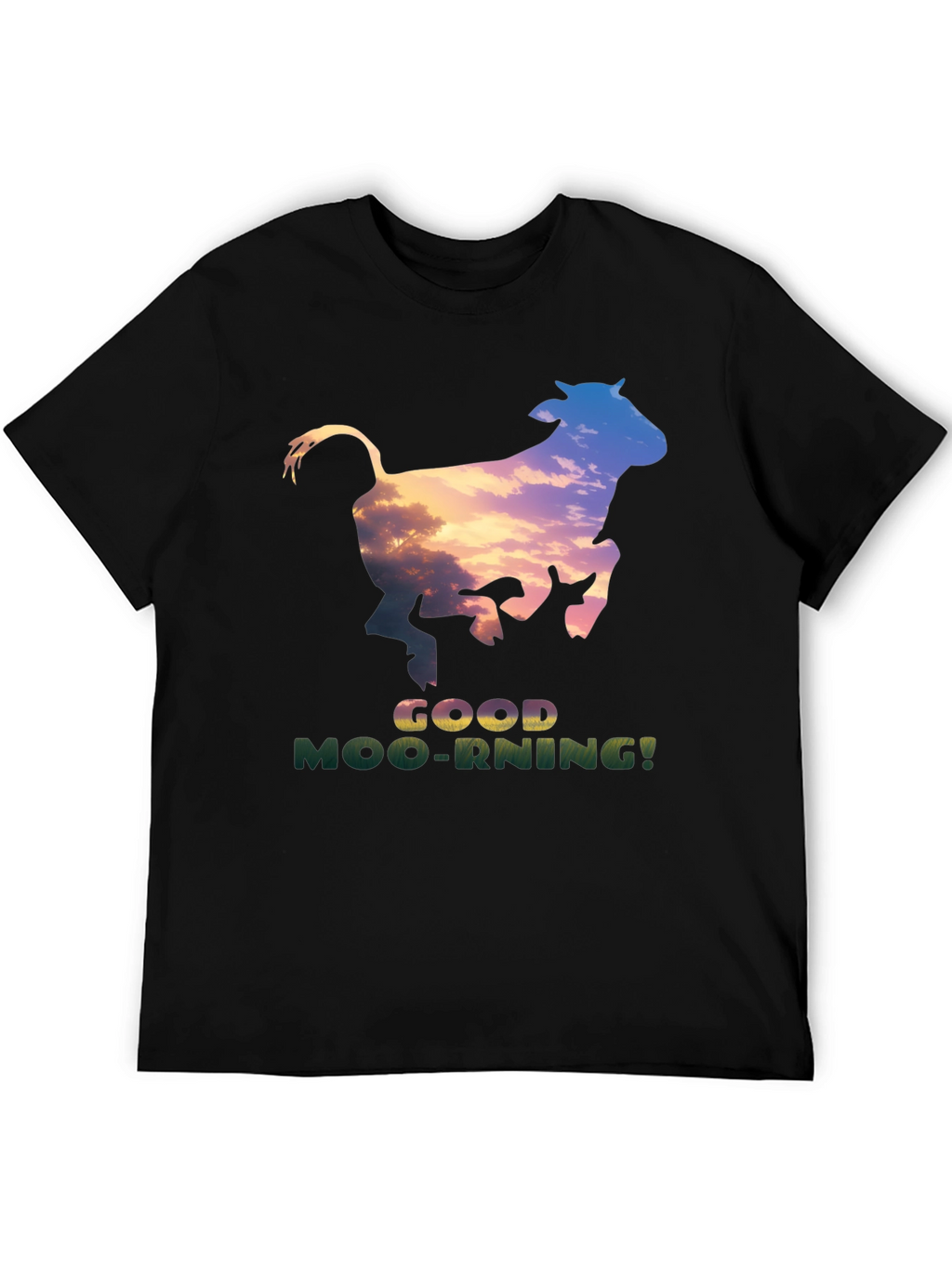 Good Moo-rning T-Shirt - Unique Cow Sunset Design