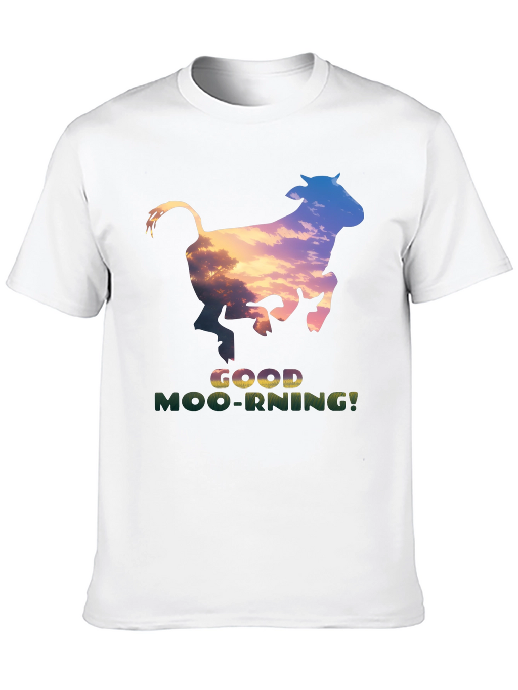 Good Moo-rning T-Shirt - Unique Cow Sunset Design