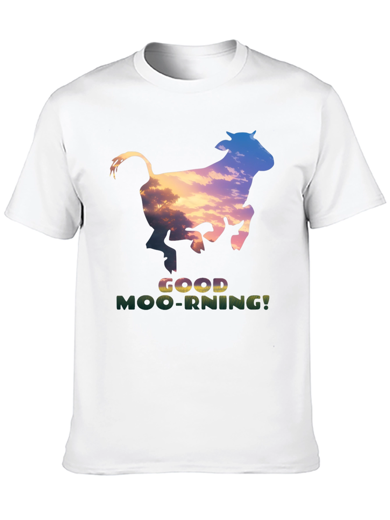 Good Moo-rning T-Shirt - Unique Cow Sunset Design