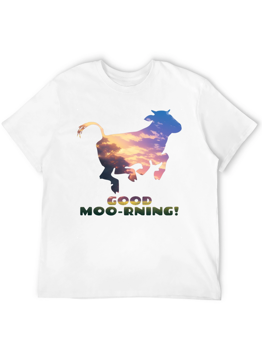 Good Moo-rning T-Shirt - Unique Cow Sunset Design