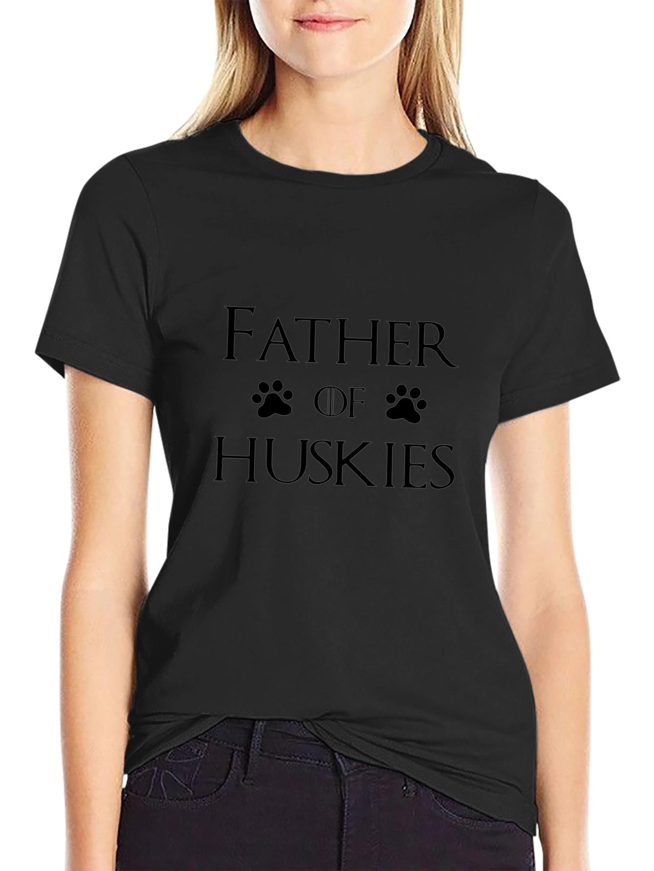 Father of Huskies Black T-Shirt