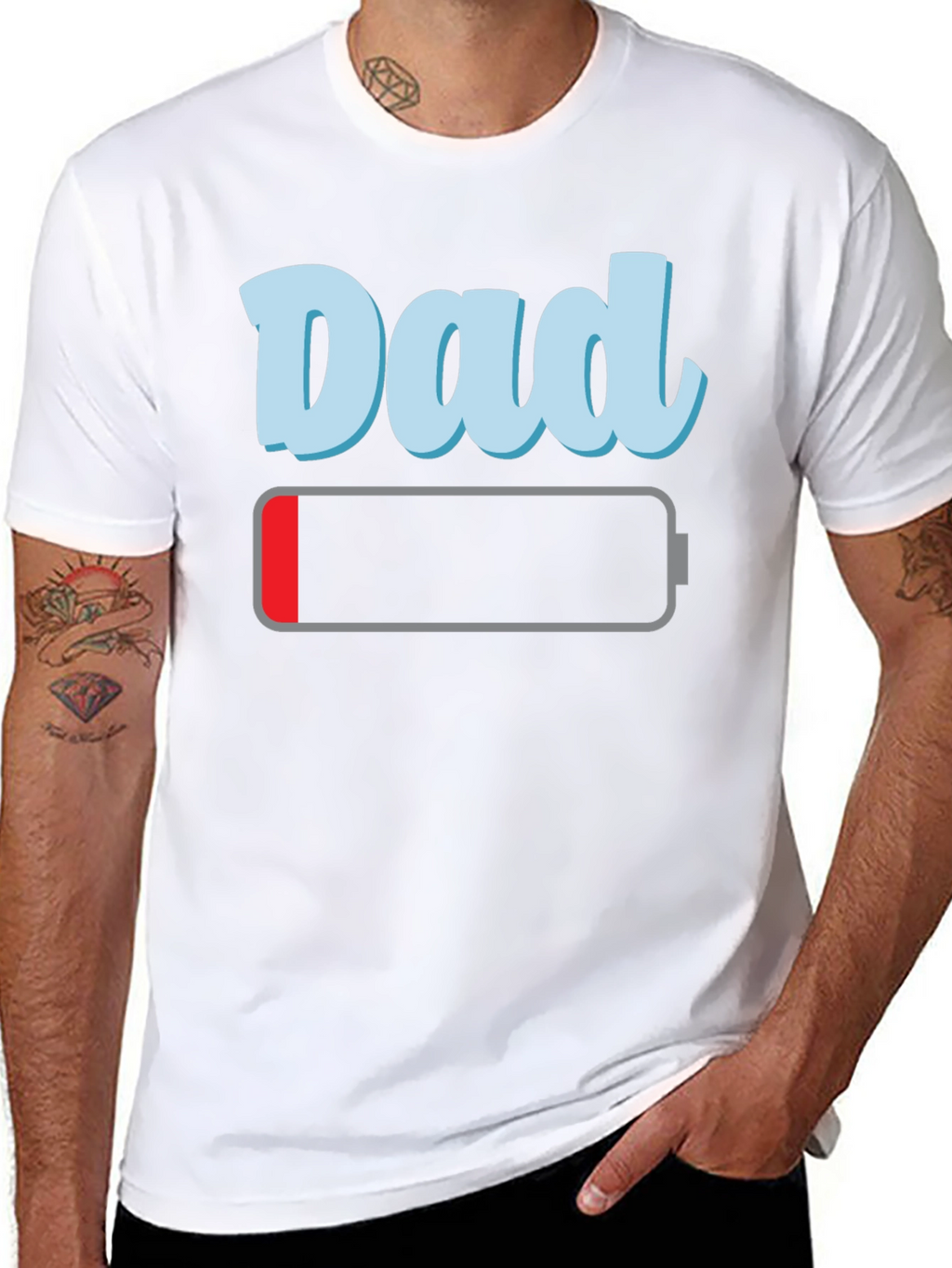 Dad Low Battery Graphic T-Shirt Funny Fathers Day Tee