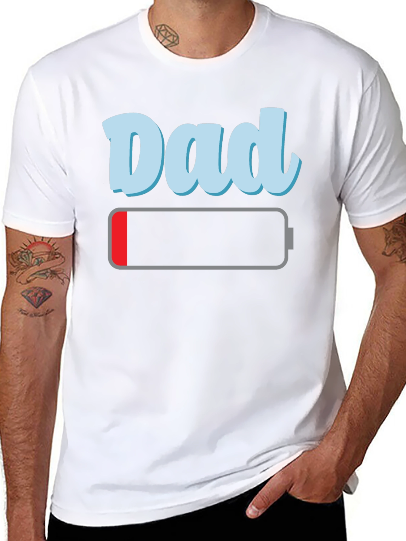 Dad Low Battery Graphic T-Shirt Funny Fathers Day Tee