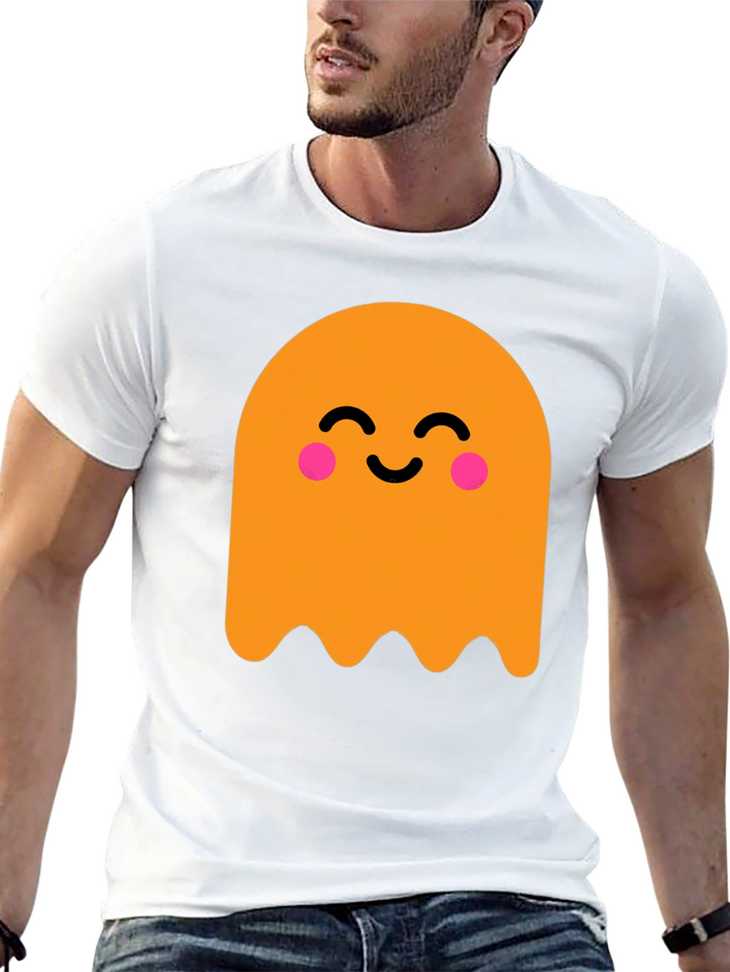 Cute Ghost Graphic Tee - Black Cotton T-Shirt