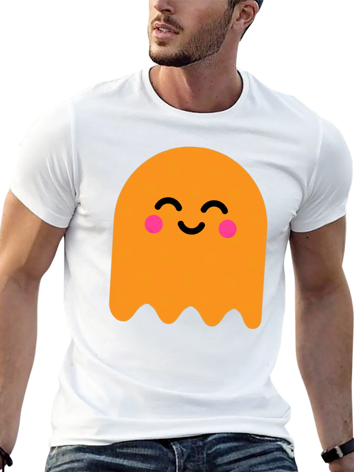 Cute Ghost Graphic Tee - Black Cotton T-Shirt