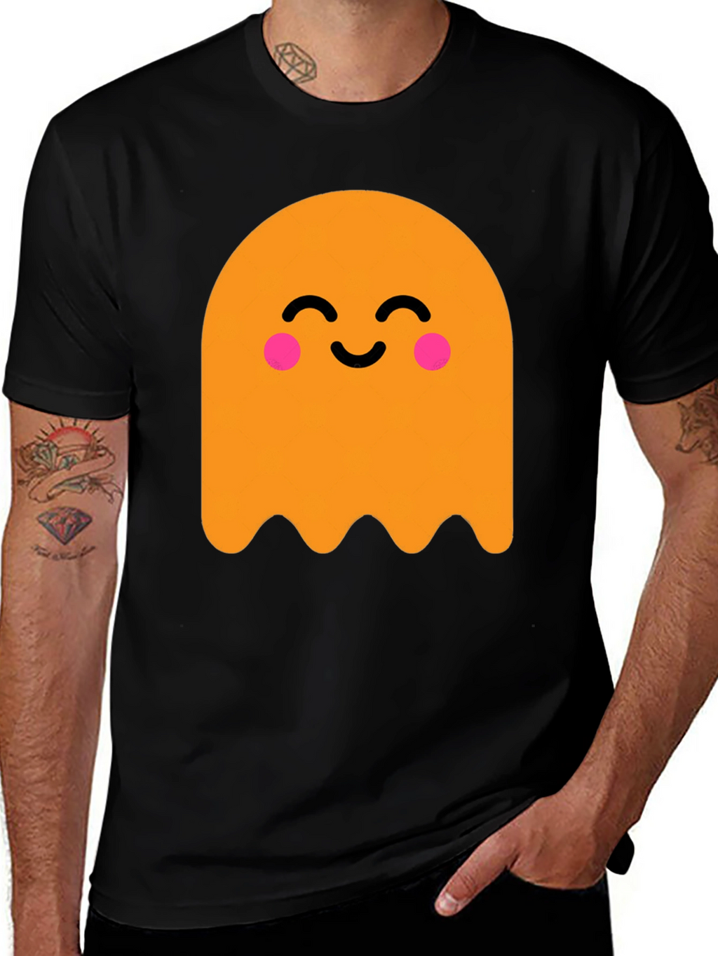 Cute Ghost Graphic Tee - Black Cotton T-Shirt