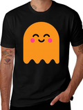 Cute Ghost Graphic Tee - Black Cotton T-Shirt