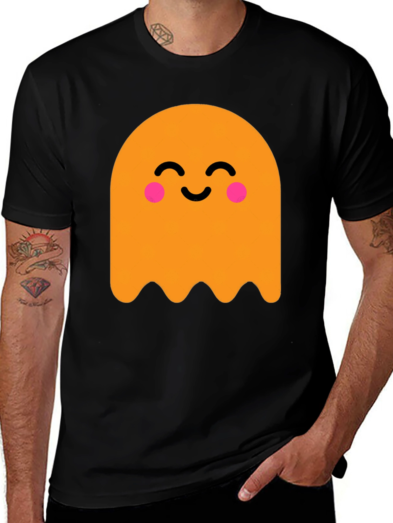 Cute Ghost Graphic Tee - Black Cotton T-Shirt